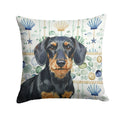 Wirehaired Black and Tan Dachshund Coastal Sea Glass Decorative Throw Pillow 18x18 Indoor Outdoor Accent Cushion, Fabric Cover with Insert for Sofa, Bed, Porch & Living Room