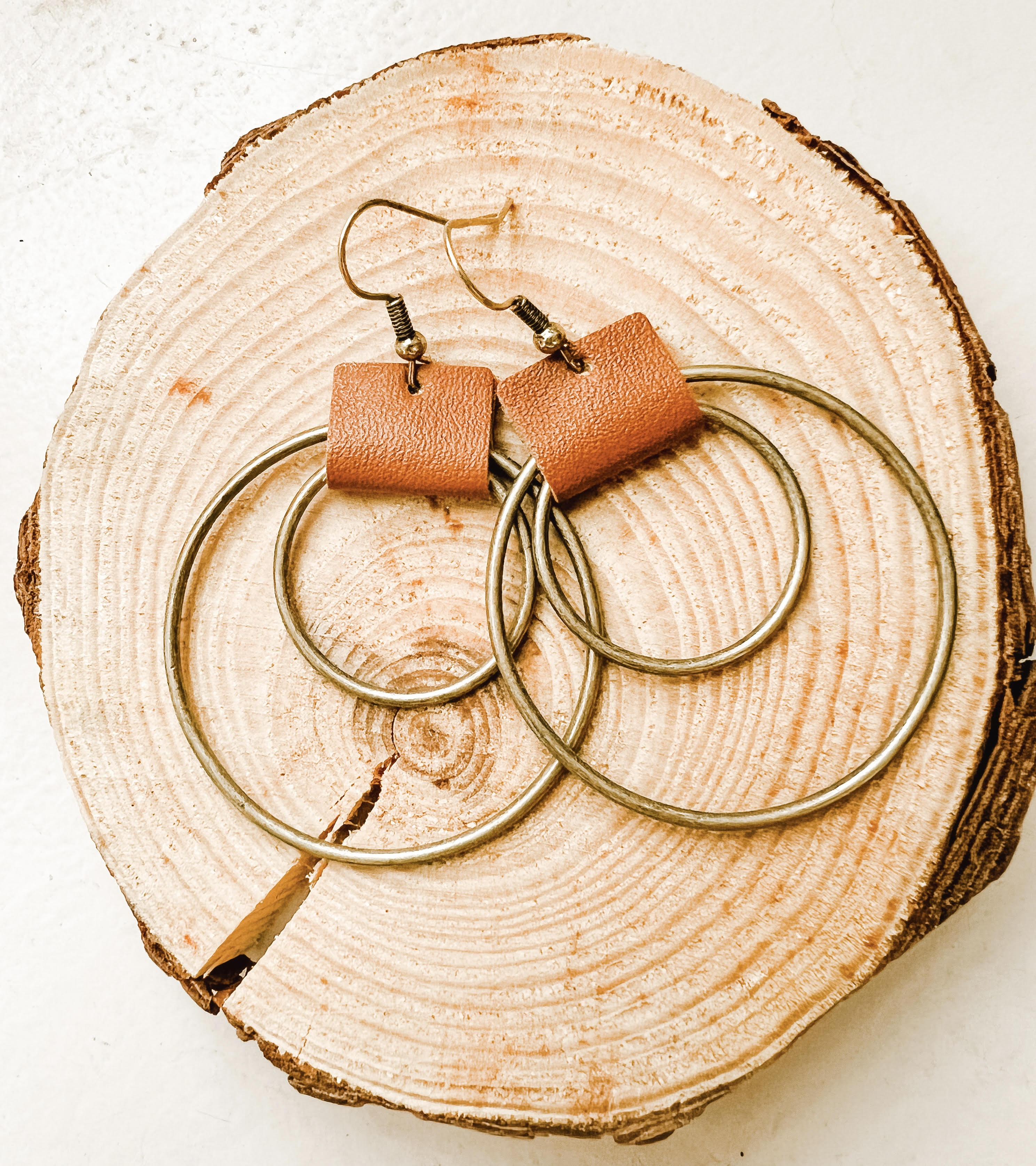Beautiful Leather Hoop Earrings- Gold or Silver